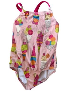 Mini Boden Pink Ice Cream Print Girls' Swimsuit